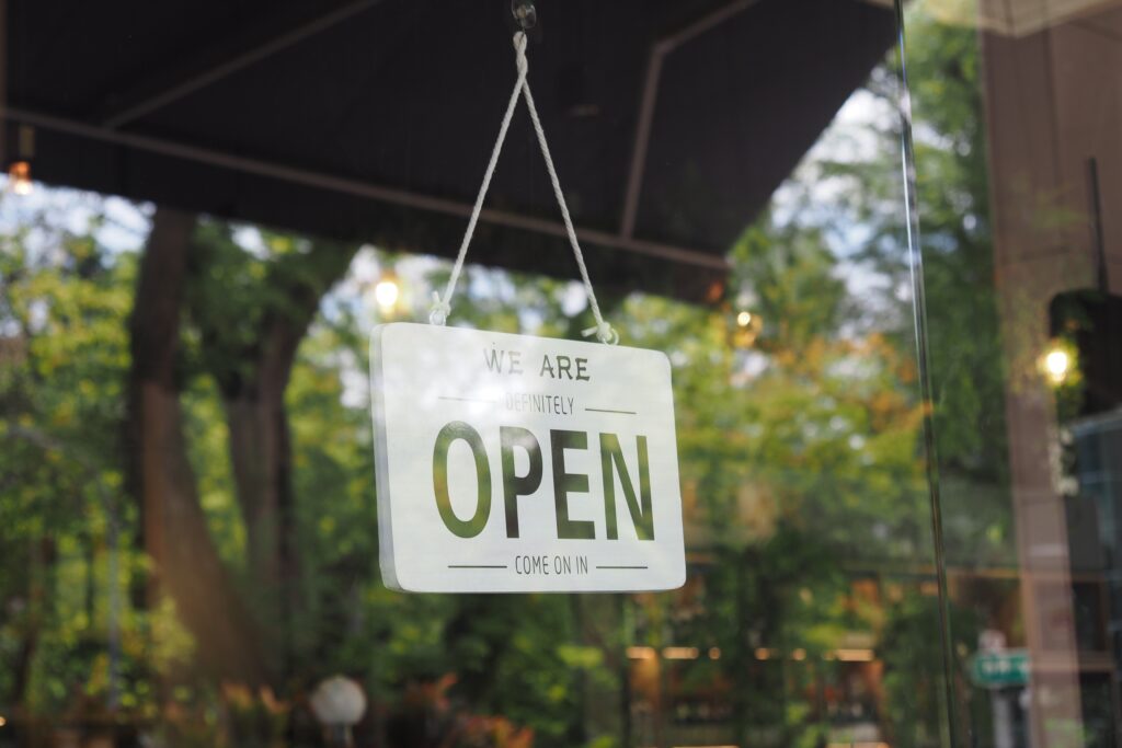 An OPEN sign on a business