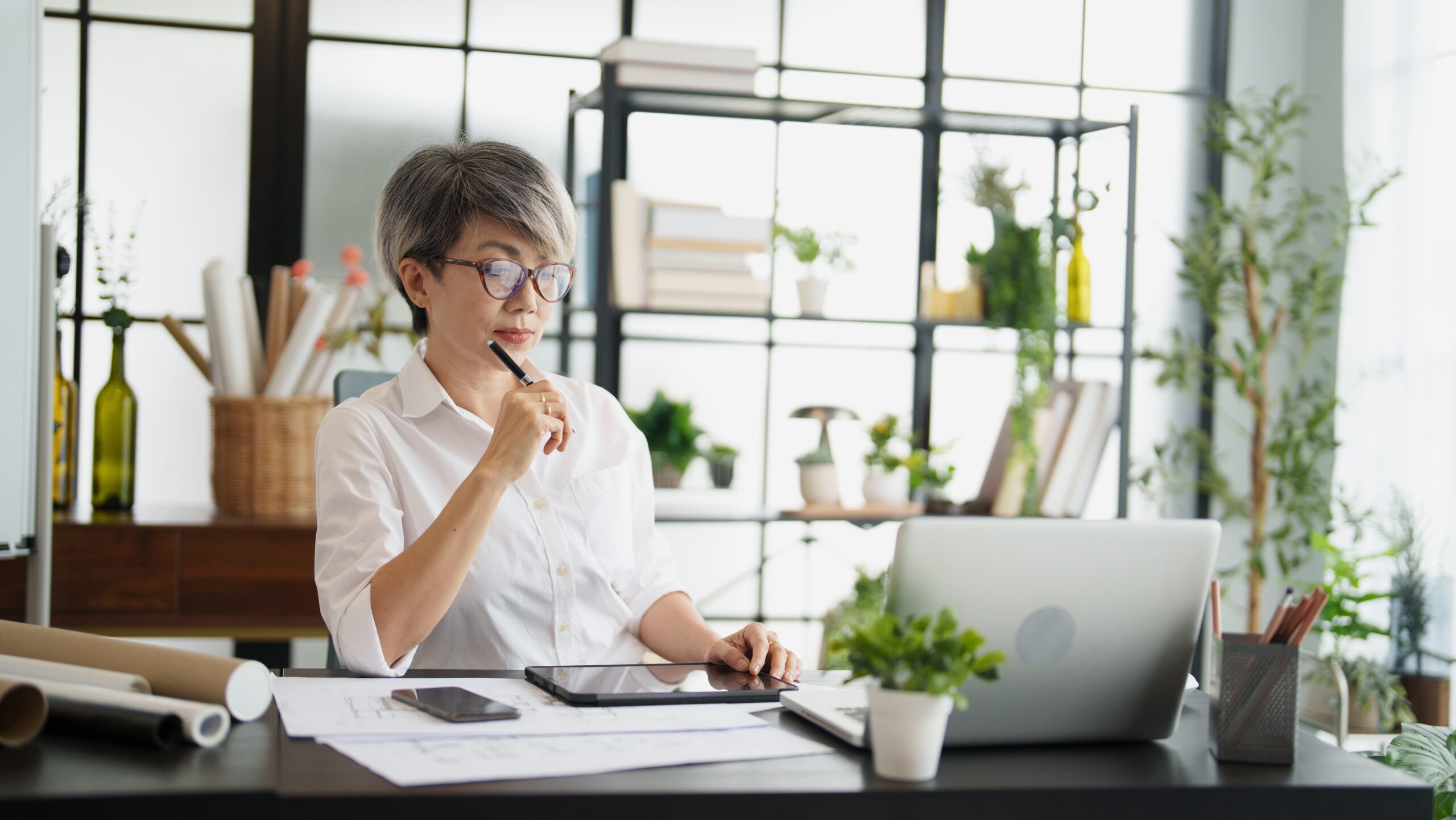 A business person navigating a website