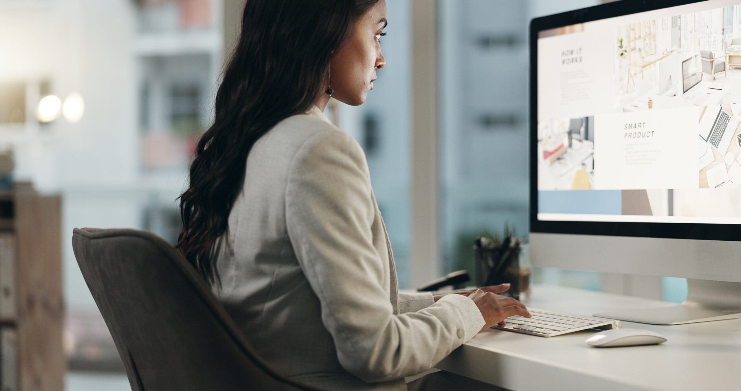 A woman using a custom WordPress website